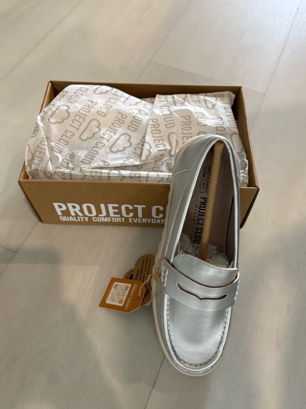 Project C Silver Leather Penny Loafers for Women